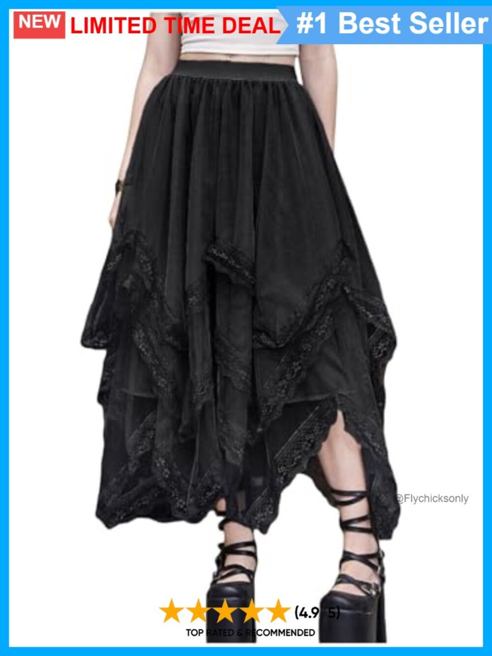 Lace Trim Layered Mesh Tulle Asymmetrical High Low Skirt